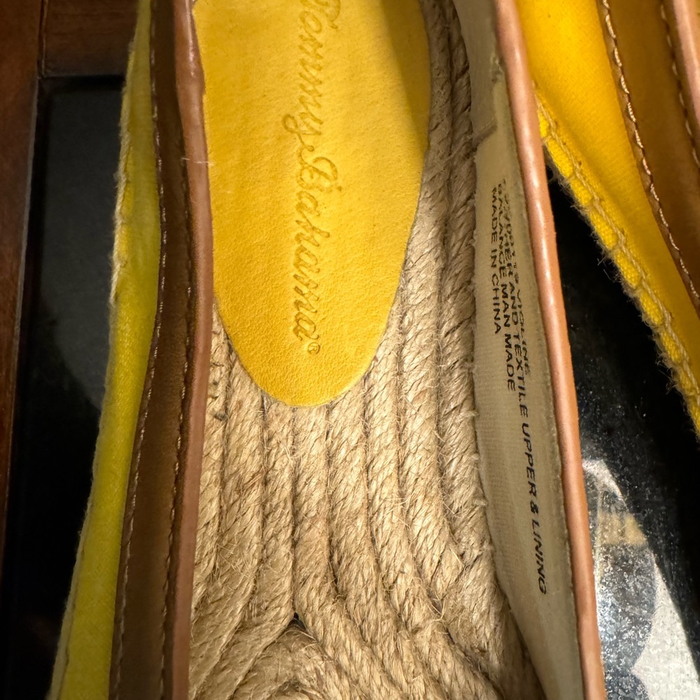 Tommy Bahama Violine open toe leather trim yellow flat espadrilles size 6.5 - Picture 4 of 6